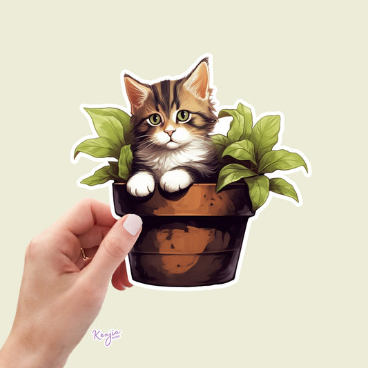 Cat Sticker with Plants | Cute Cat Stickers | Kenjia Design