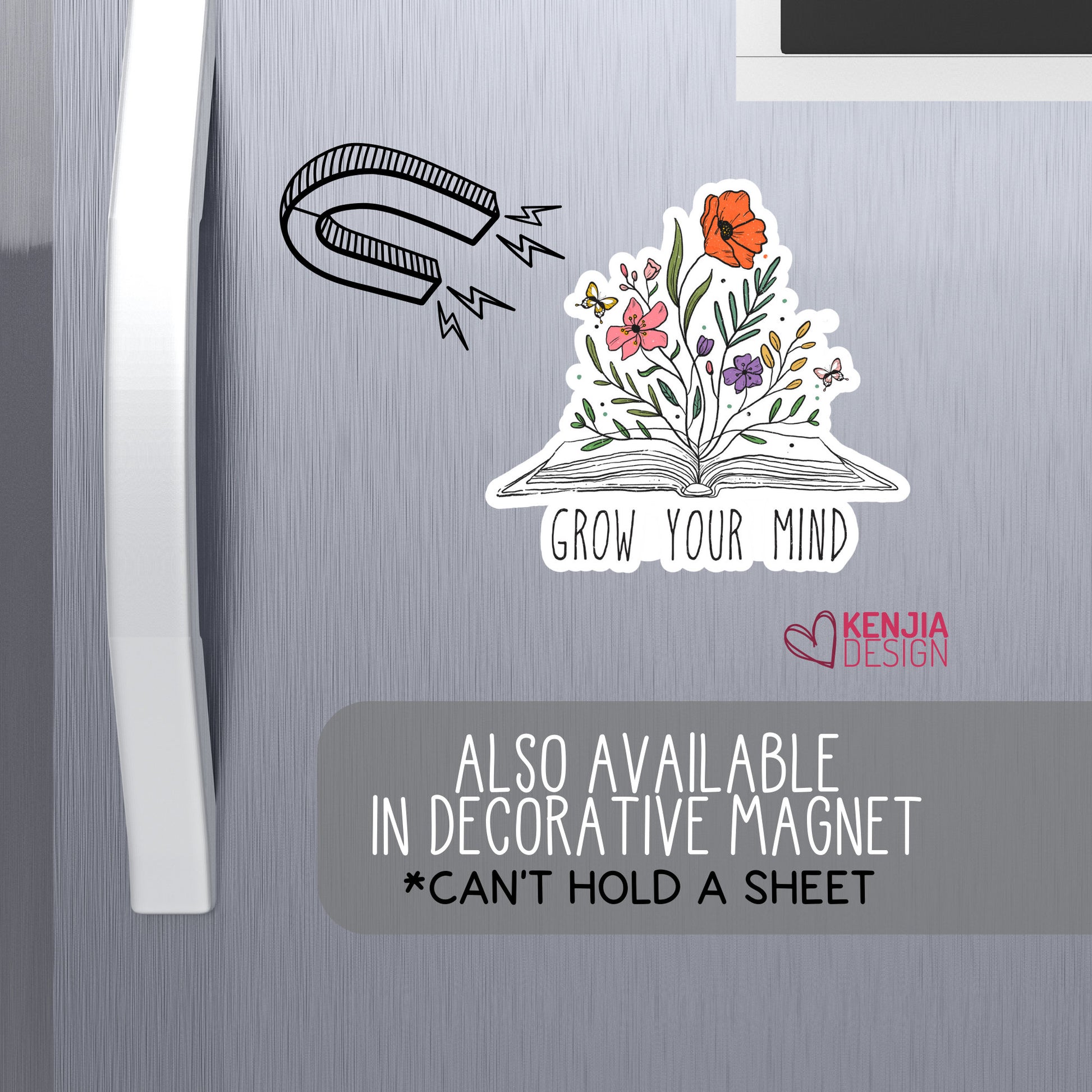 Grow your Mind / Mental Health  Fridge Magnet / Cute Book Lover Gift for Reading Journal, Kindle Stickers, Bookish Stickers Merch forTeacher / Career Reading, Mind Body Soul for Selfcare Planner Positive Sticker