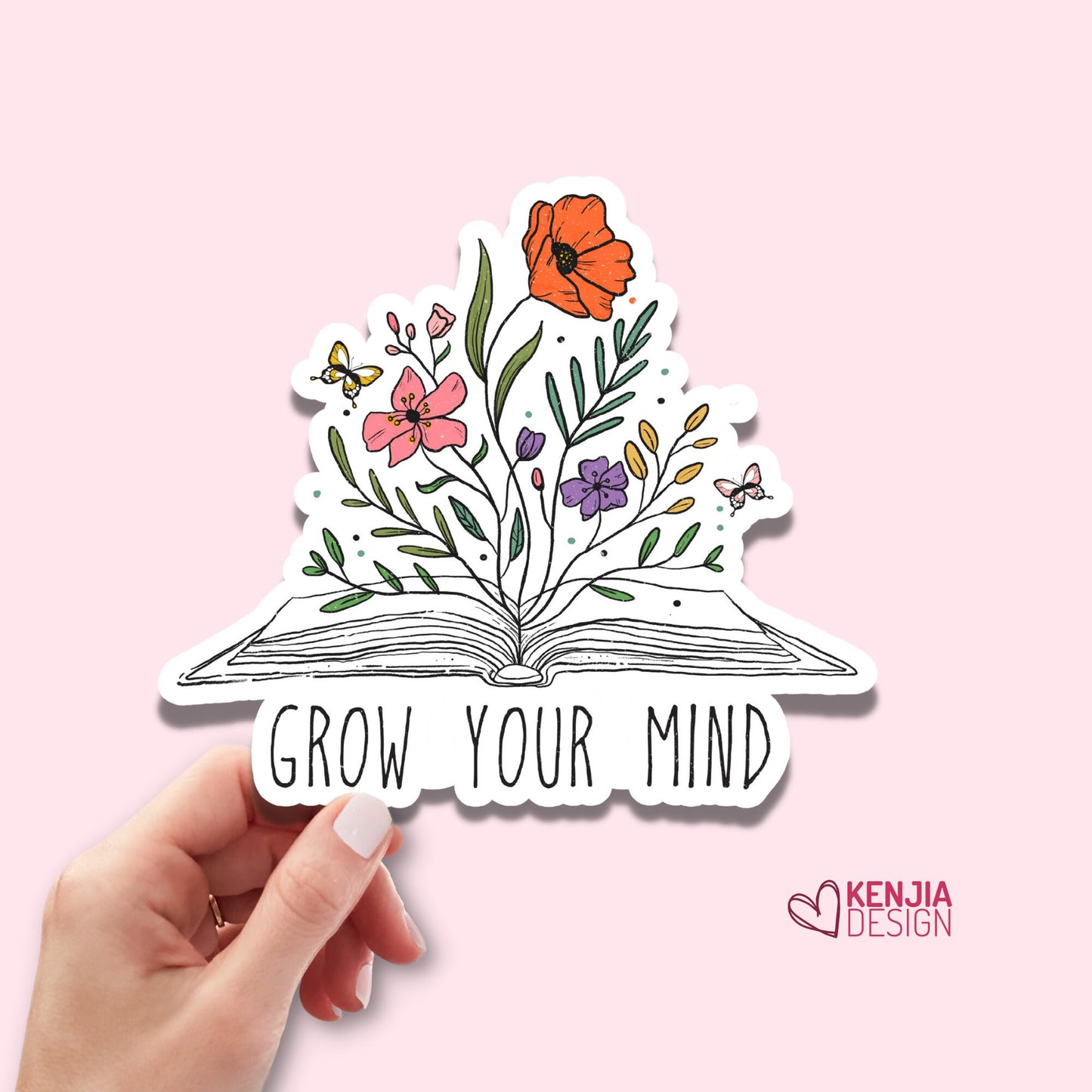 Grow your Mind / Mental Health Stickers and Fridge Magnet / Cute Book Lover Gift for Reading Journal, Kindle Stickers, Bookish Stickers Merch forTeacher / Career Reading, Mind Body Soul for Selfcare Planner Positive Sticker