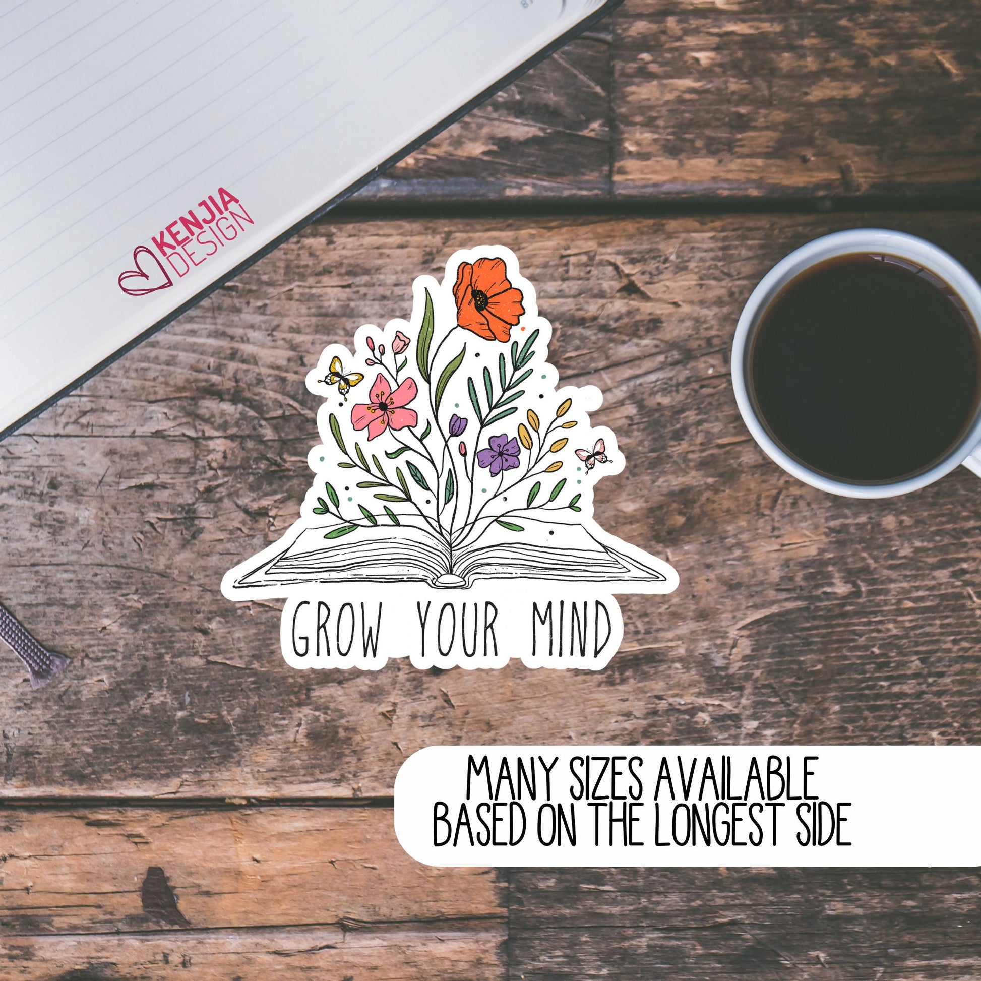 Grow your Mind / Mental Health Stickers and Fridge Magnet / Cute Book Lover Gift for Reading Journal, Kindle Stickers, Bookish Stickers Merch forTeacher / Career Reading, Mind Body Soul for Selfcare Planner Positive Sticker